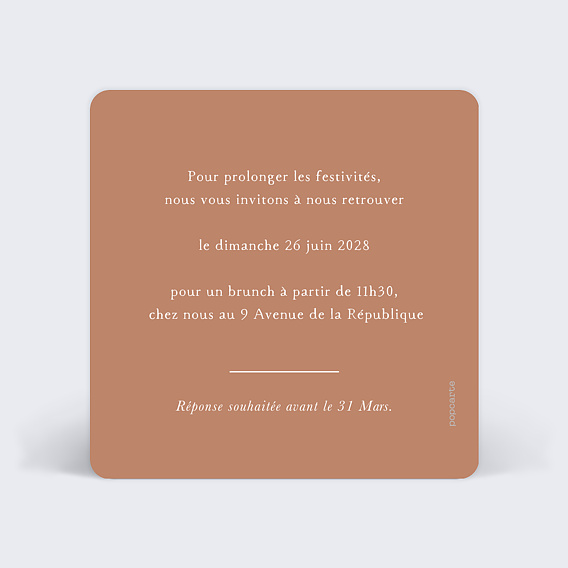 Cartes invitation mariage Coquelicot Verso