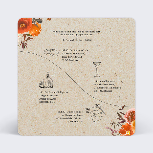 Cartes Invitation Mariage Bouquet Parfumé Verso