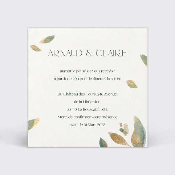 Cartes Invitation Mariage Feuilles de Jade