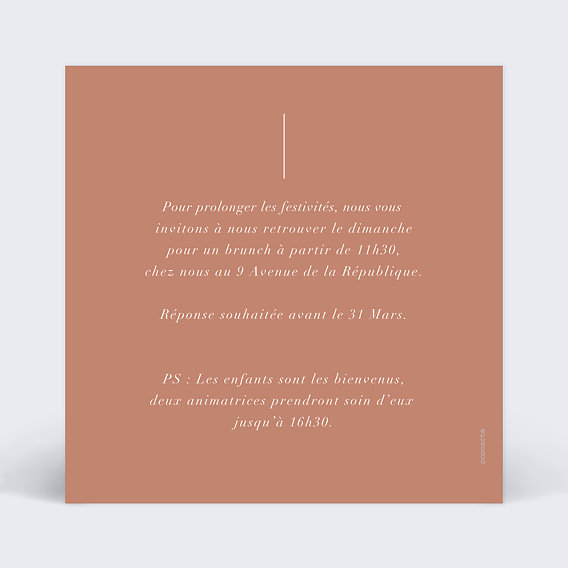 Cartes invitation mariage Botanica Verso