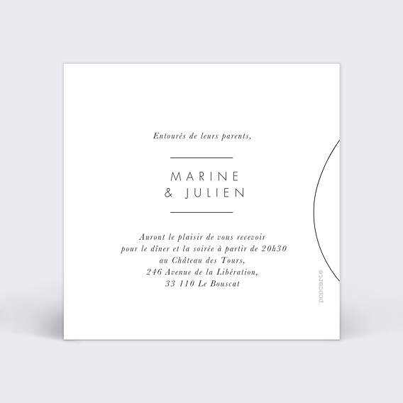 Cartes invitation mariage Affection Verso