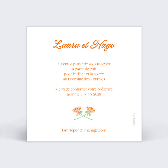 Cartes invitation mariage Aquarelle Verso