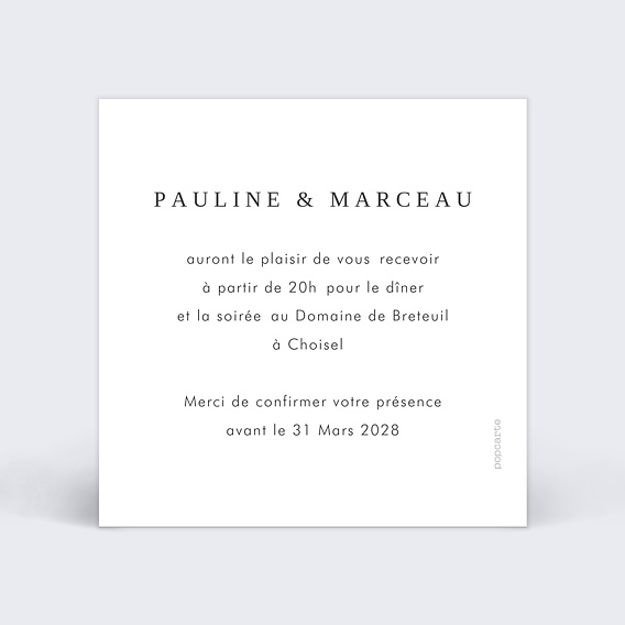 Cartes invitation mariage Fait Main Verso