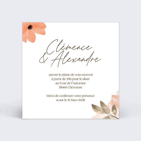 Cartes invitation mariage Flower of Fall Verso