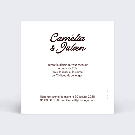 Cartes invitation mariage Jardin botanique Verso