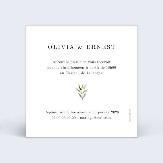 Cartes invitation mariage Végétal Classique Verso