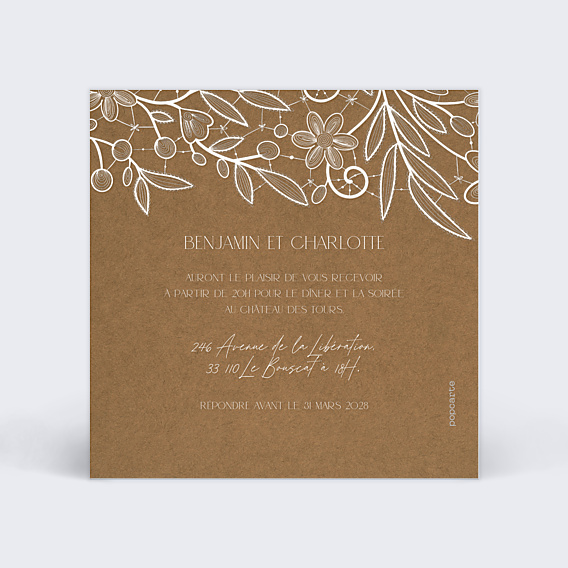 Cartes Invitation Mariage Dentelle Kraft