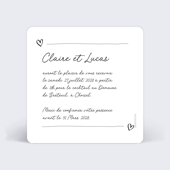 Cartes invitation mariage Message Humoristique Verso
