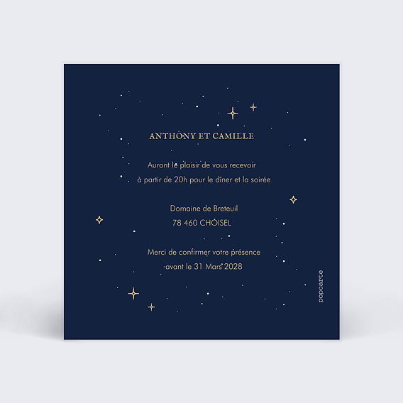 Cartes invitation mariage Notre Constellation Verso