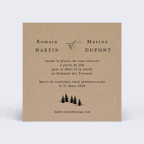 Cartes invitation mariage Idylle à la Montagne Verso