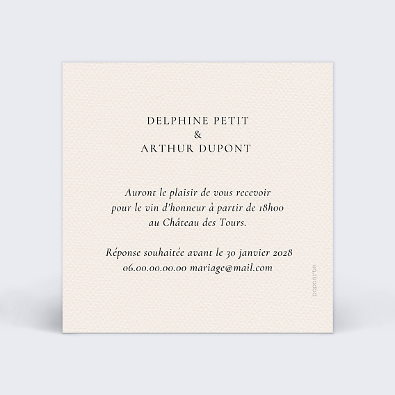 Cartes invitation mariage Domaine Verso