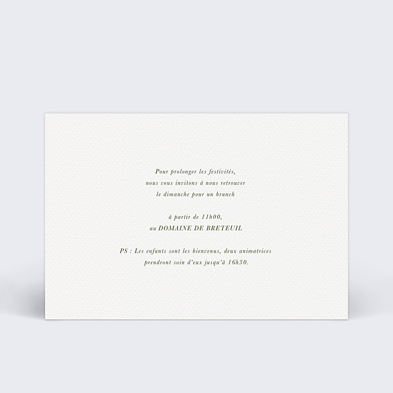 Cartes invitation mariage Lauriers Suspendus Verso