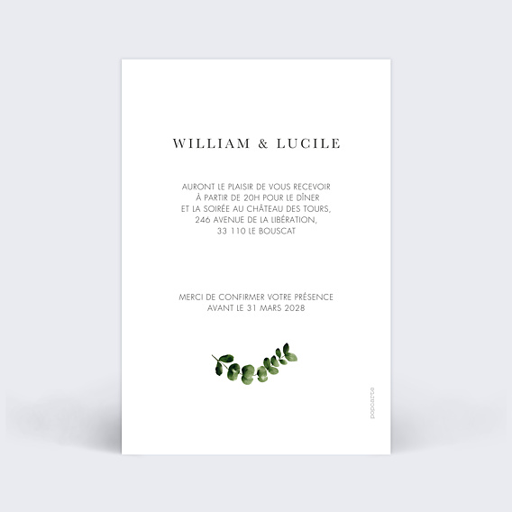 Cartes invitation mariage Tournesol Verso