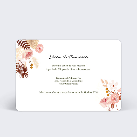 Cartes invitation mariage Printemps Bohème Verso