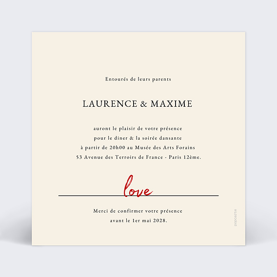 Cartes invitation mariage Booklover Verso