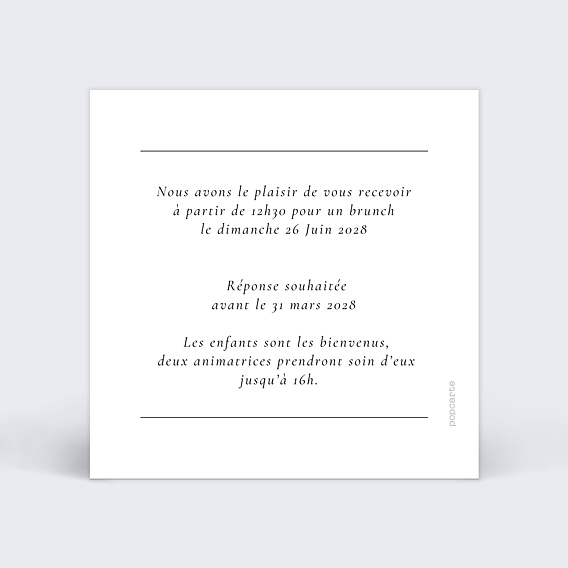 Cartes invitation mariage Solstice Verso