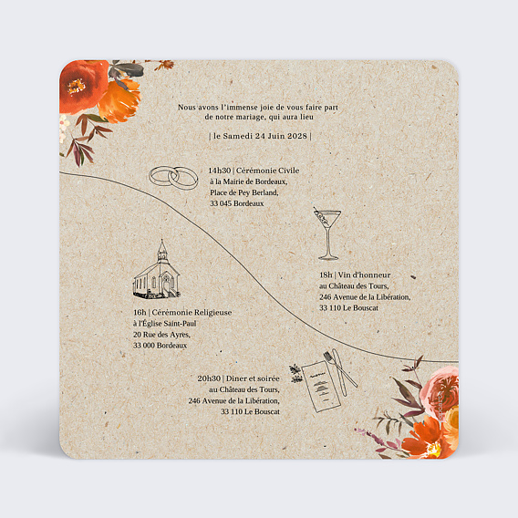 Cartes invitation mariage Bouquet Parfumé Verso