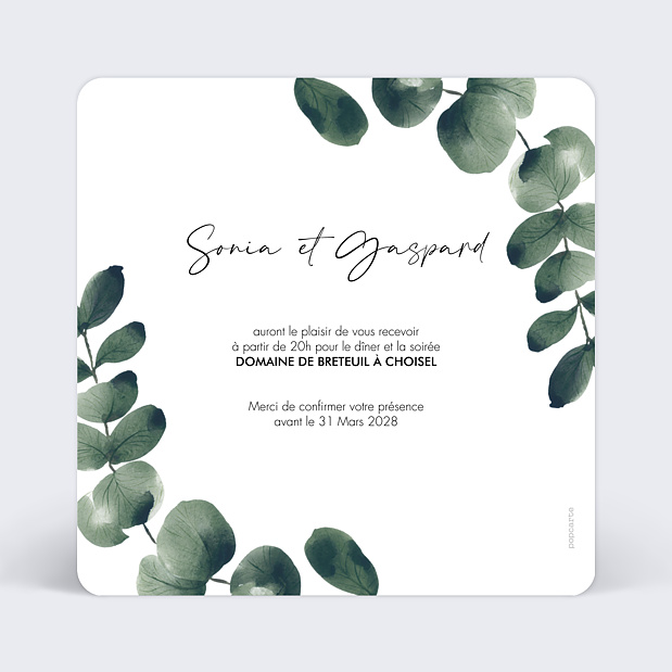 Cartes Invitation Mariage Branche d'Eucalyptus Verso