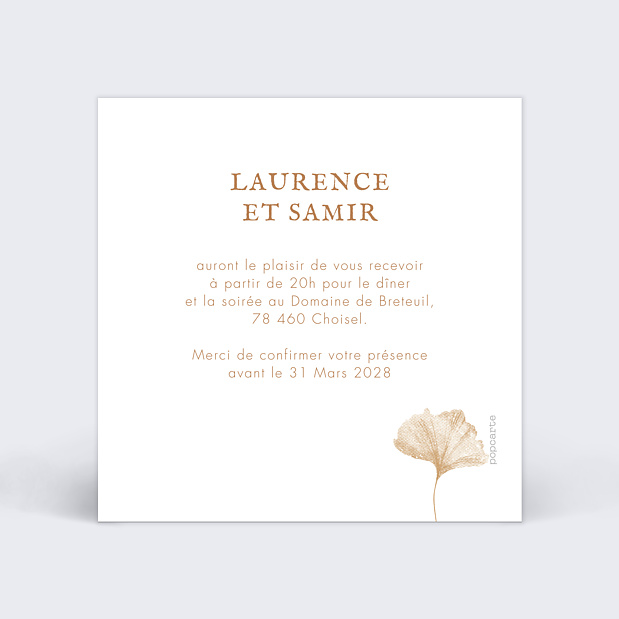 Cartes Invitation Mariage Ginkgo Délicats Verso