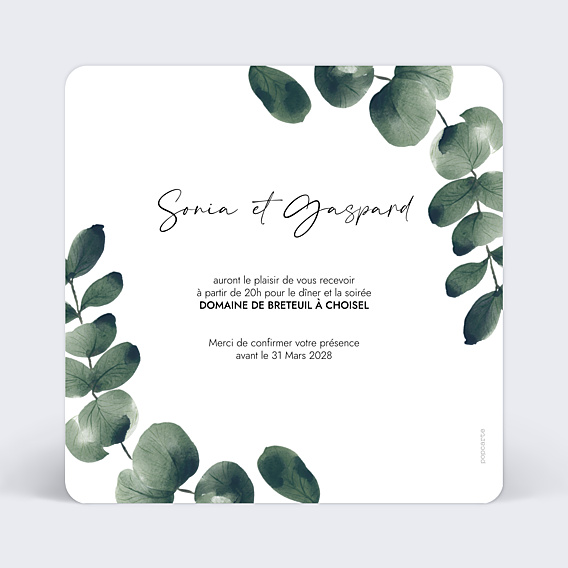 Cartes Invitation Mariage Branche d'Eucalyptus