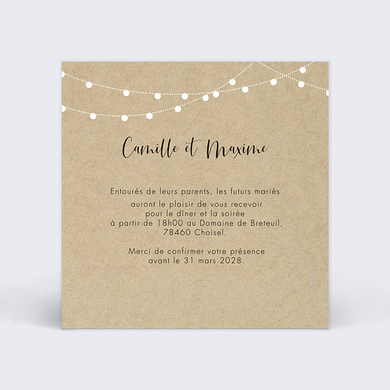Cartes invitation mariage Arbre Verso
