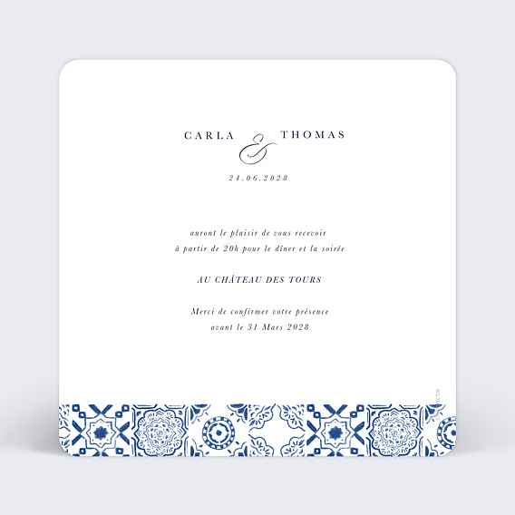 Cartes invitation mariage Azulejos Verso