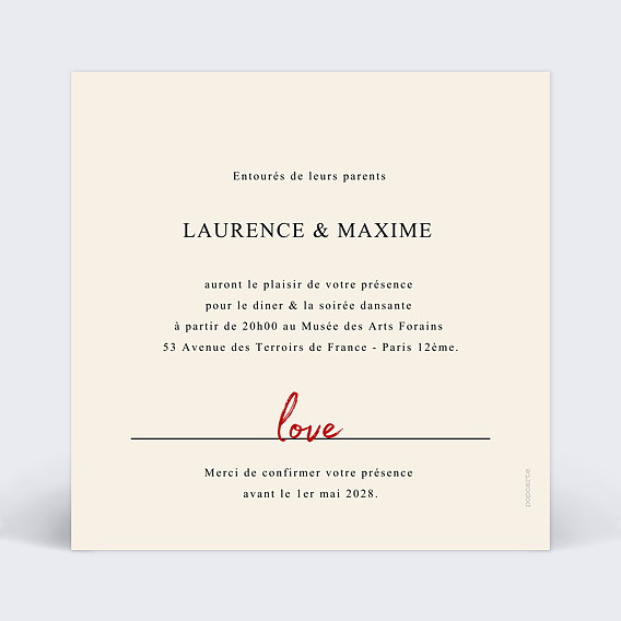Cartes invitation mariage Booklover Verso