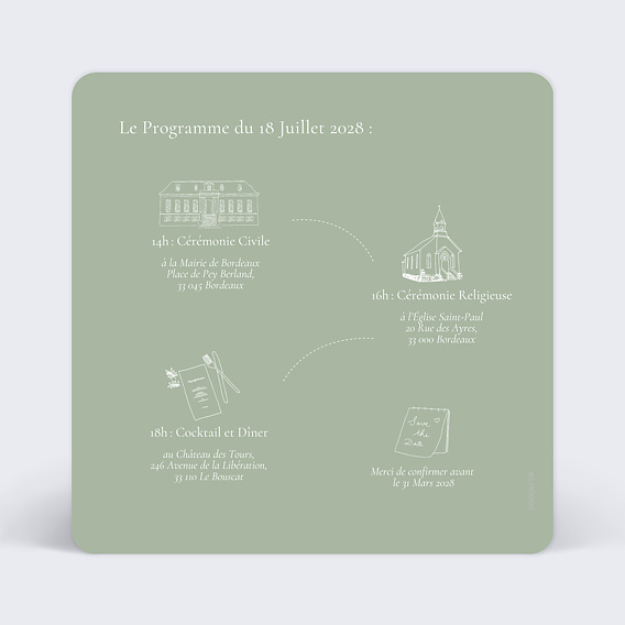 Cartes invitation mariage Soliflore Verso
