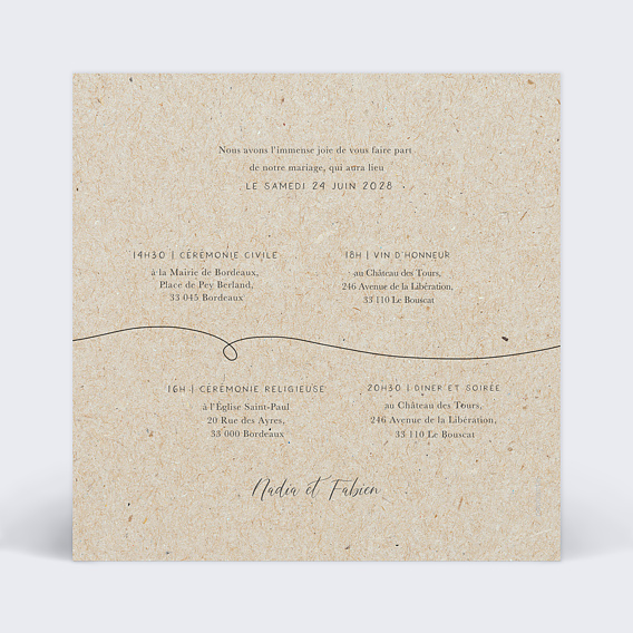 Cartes invitation mariage Voyage Vintage Verso