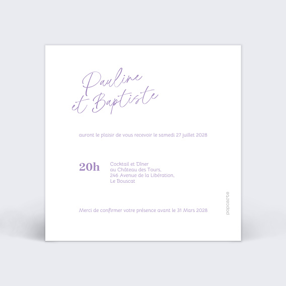 Cartes invitation mariage Oui Coloré Verso