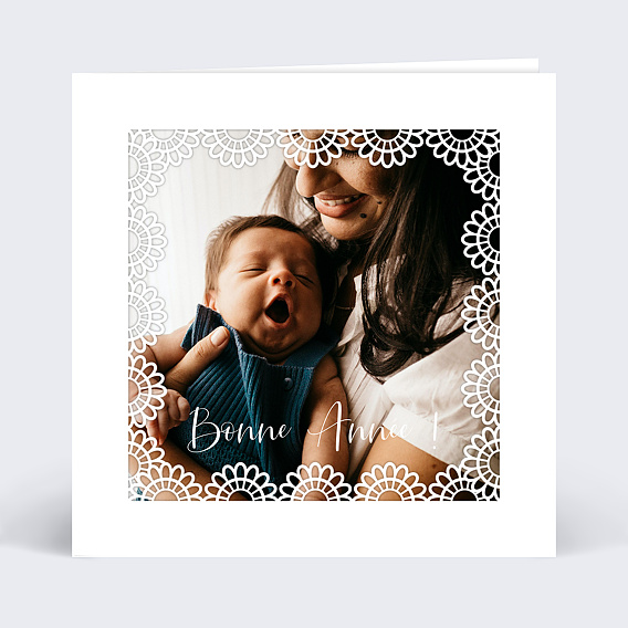 Carte de voeux Découpe Cadre Dentelle Recto