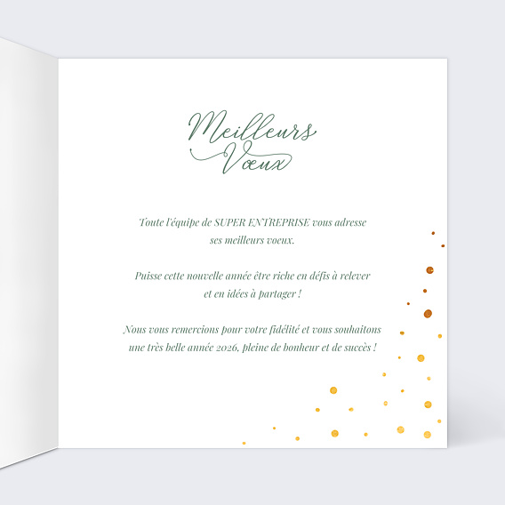 Carte de vœux entreprise Dorure Pois Sapins Intérieur Droit