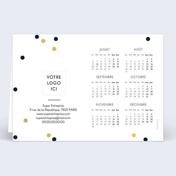 Carte de vœux entreprise Calendrier Pois Verso