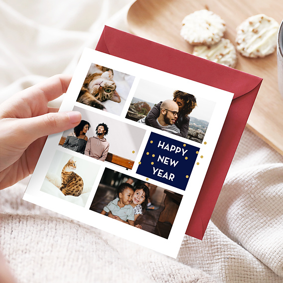 Carte de voeux Multiphoto Bleu Après 4