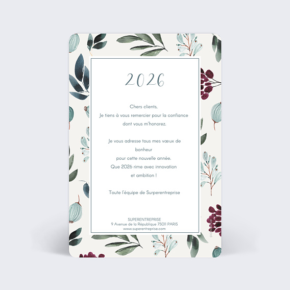 Carte de vœux entreprise Floral Verso