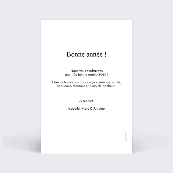 Carte de voeux Typographie Bonne Année Verso