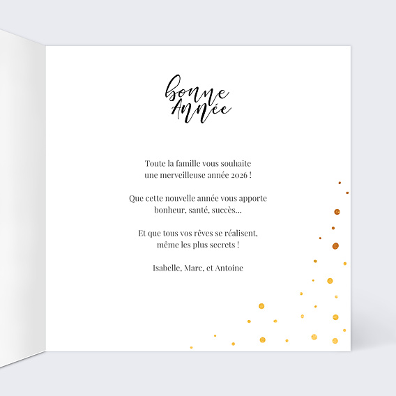 Carte de voeux Dorure pois bonne année Intérieur Droit