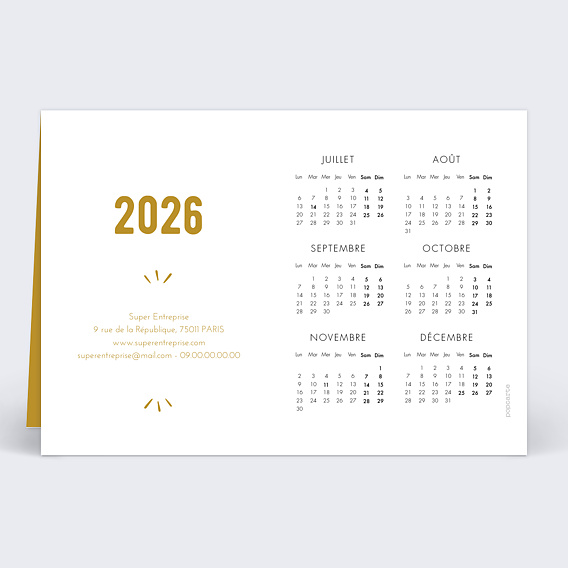 Carte de vœux entreprise Calendrier Typographie Verso