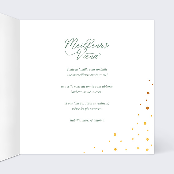 Carte de voeux Pois Sapin Dorure Intérieur Droit