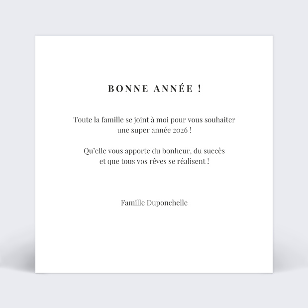 Carte de voeux Simplicité lettres Verso