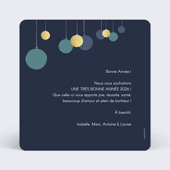 Carte de voeux Boules de Noël Verso