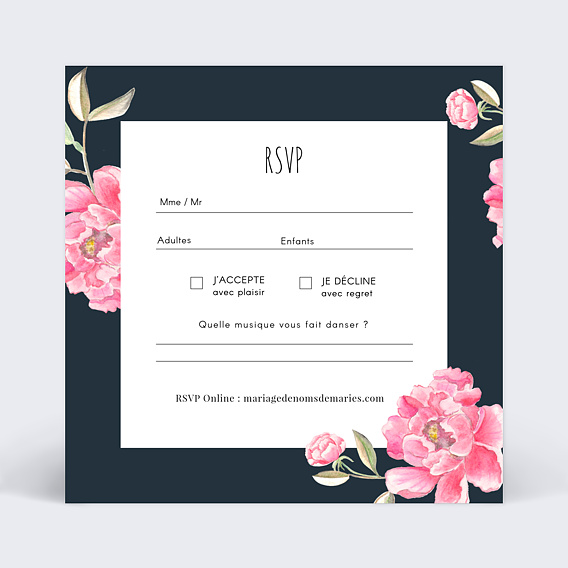 Carton Réponse Mariage RSVP Dark Peony