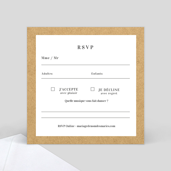 Carton réponse mariage Polaroïd Kraft Verso