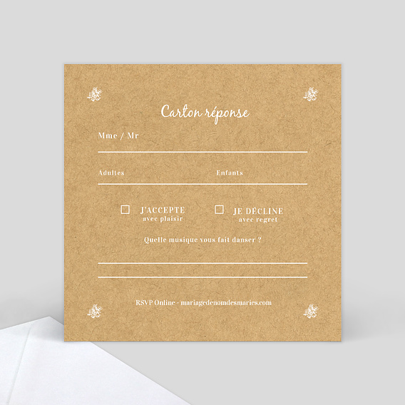 Carton réponse mariage Jolie Dentelle Verso