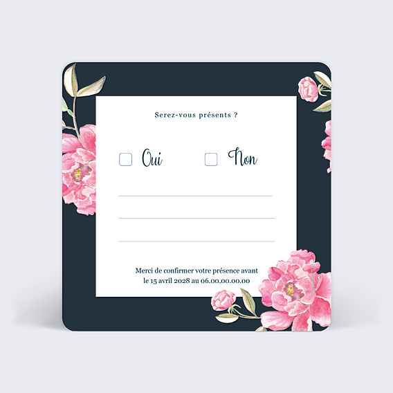 Carton Réponse Mariage Dark Peony Simple