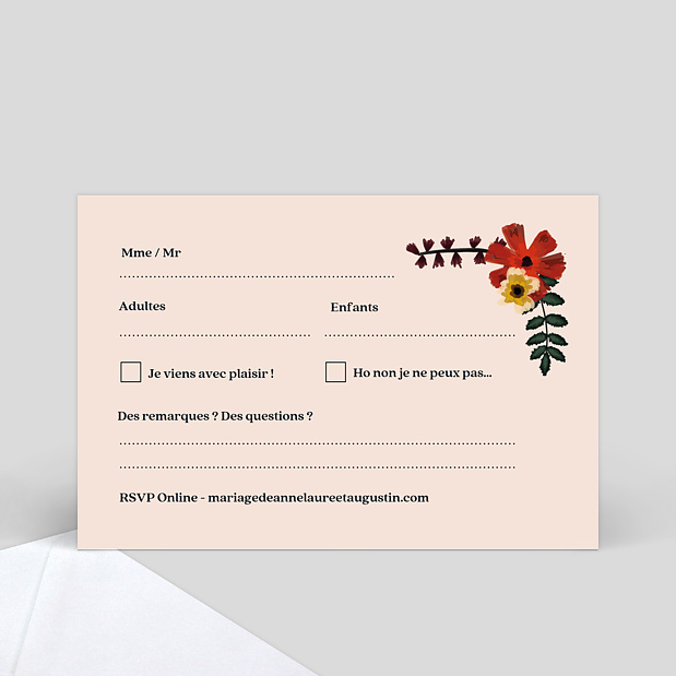 Carton Réponse de Mariage Anémone Verso