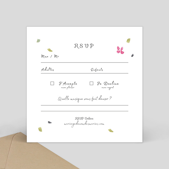 Carton réponse mariage Couronne Aquarelle Verso