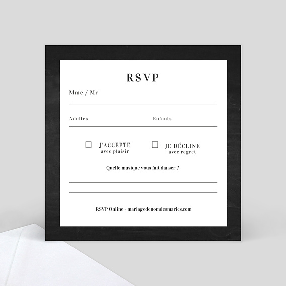 Carton réponse mariage Photomaton Ardoise Verso