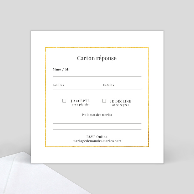 Carte Réponse de Mariage Feuilles d'Or Verso