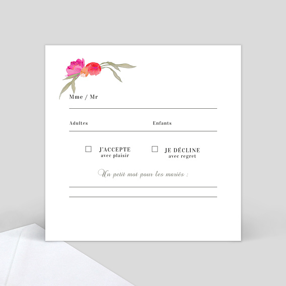Carton réponse mariage Ronde de Fleurs Verso